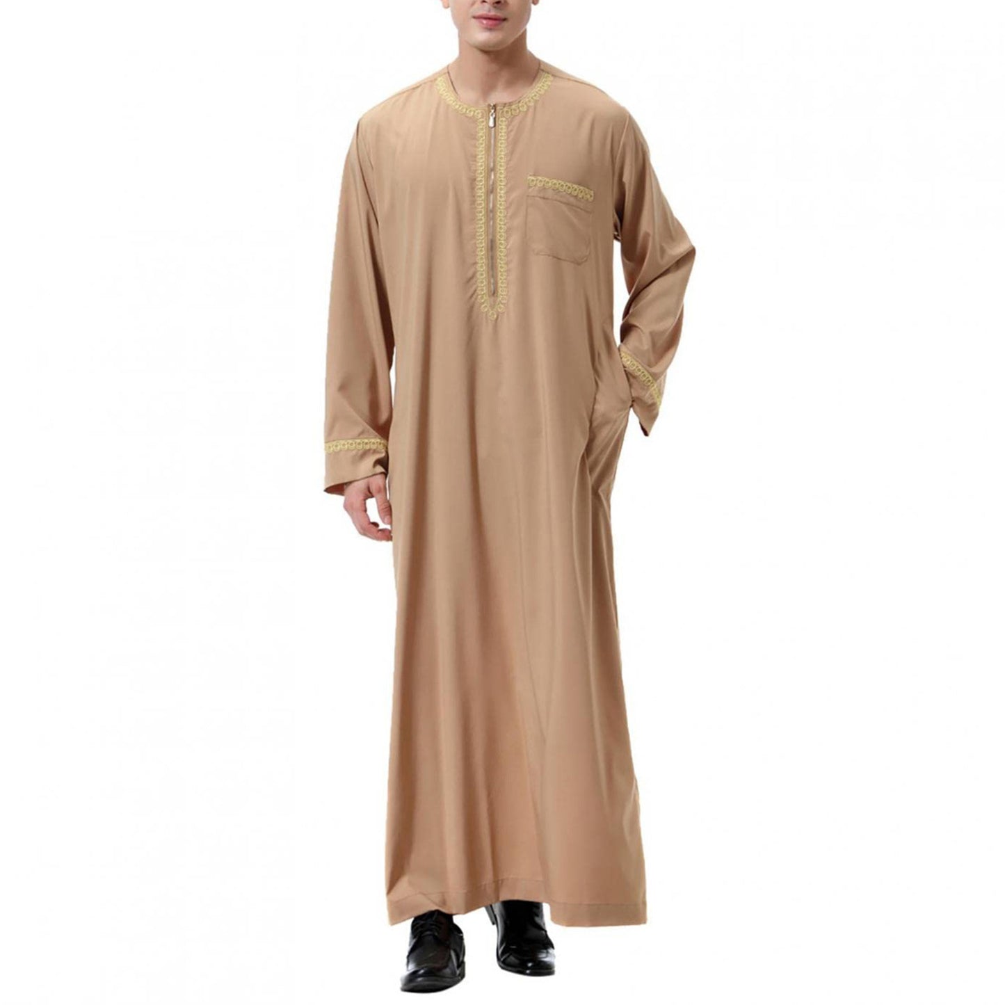 Djellaba Crème Homme Luxe – Broderie Dorée & Élégance Marocaine