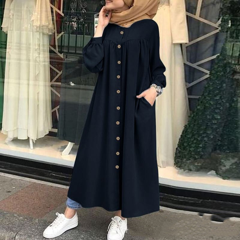 Robe Longue Modeste "Boutons Élégance" – Confort & Style au Quotidien