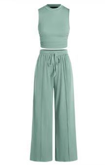 Ensemble Femme Chic – Débardeur Court & Pantalon Large Taille Haute | Tenue Décontractée & Élégante