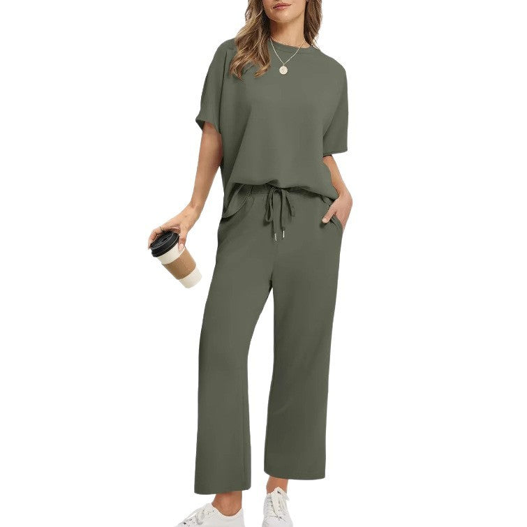Ensemble Femme Décontracté 2 Pièces – T-Shirt + Pantalon Large avec Cordon