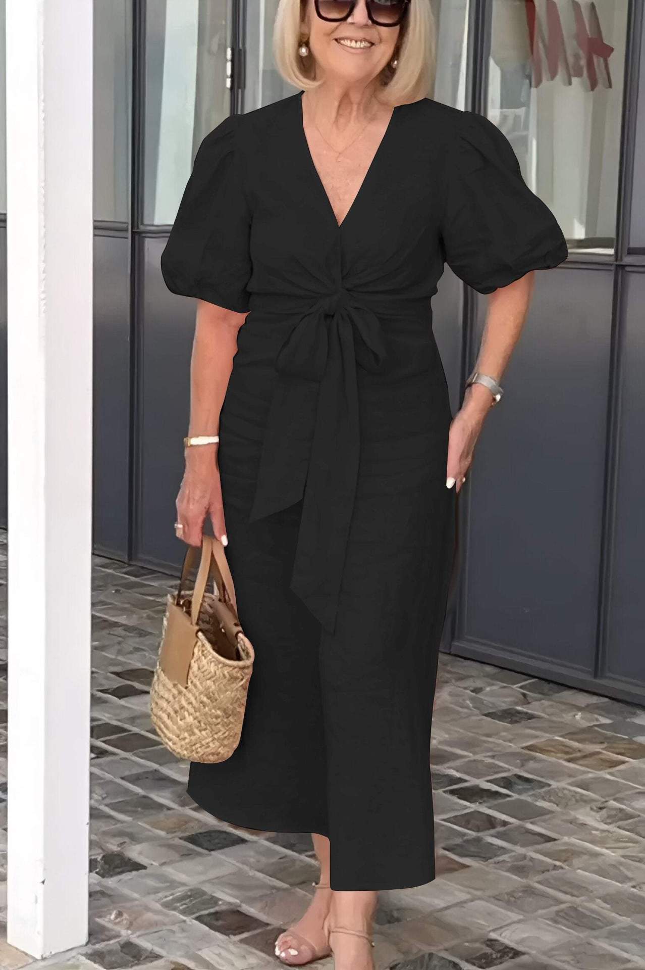 Robe Élégance Bohème – Nœud Frontal & Manches Bouffantes