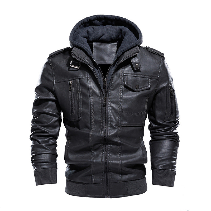 Veste en Similicuir Homme avec Capuche Amovible