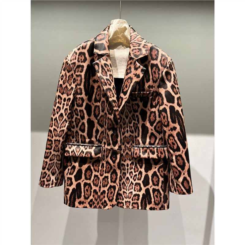 Veste “Impériale Léopard” en cuir de mouton véritable – Design couture & allure féline