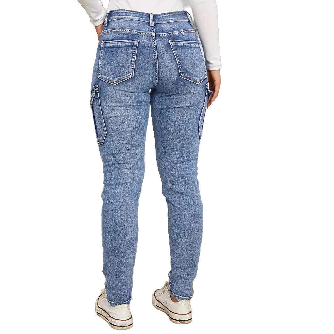 Jean cargo femme coupe skinny – Poches latérales stylées, denim stretch tendance