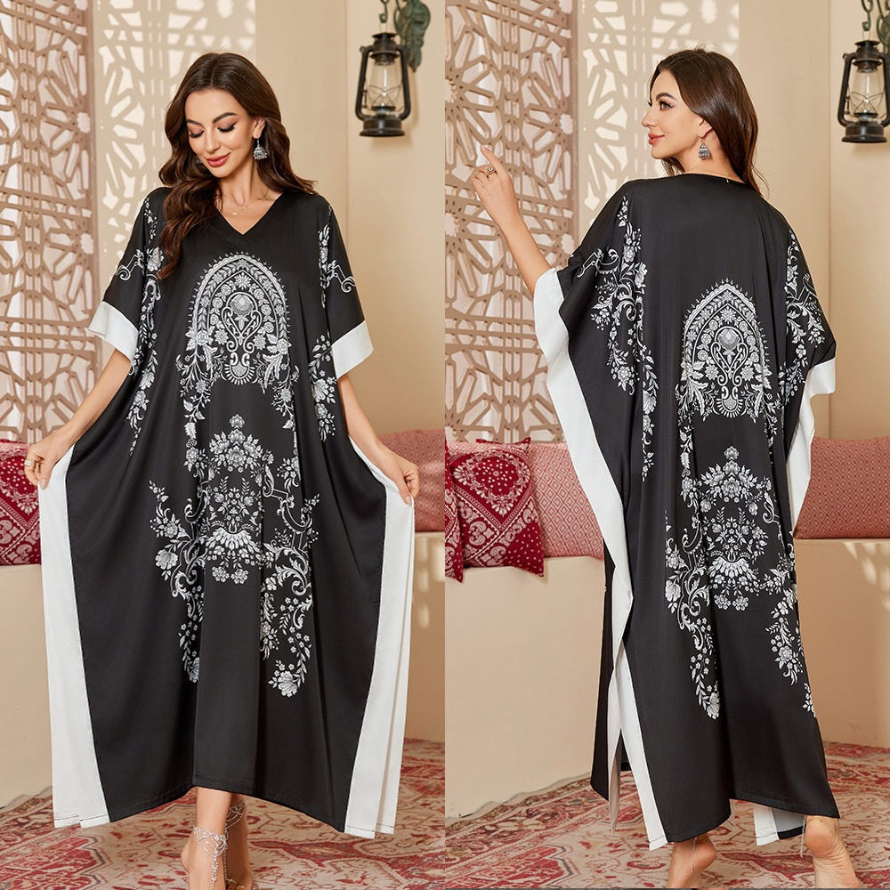 Robe Caftan Blanche Luxe – Broderies Dorées Orientales | Taille Unique Élégante