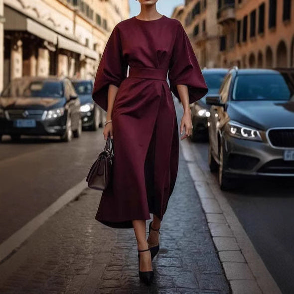Robe Midi Élégante à Manches Chauve-Souris – Style Chic Urbain