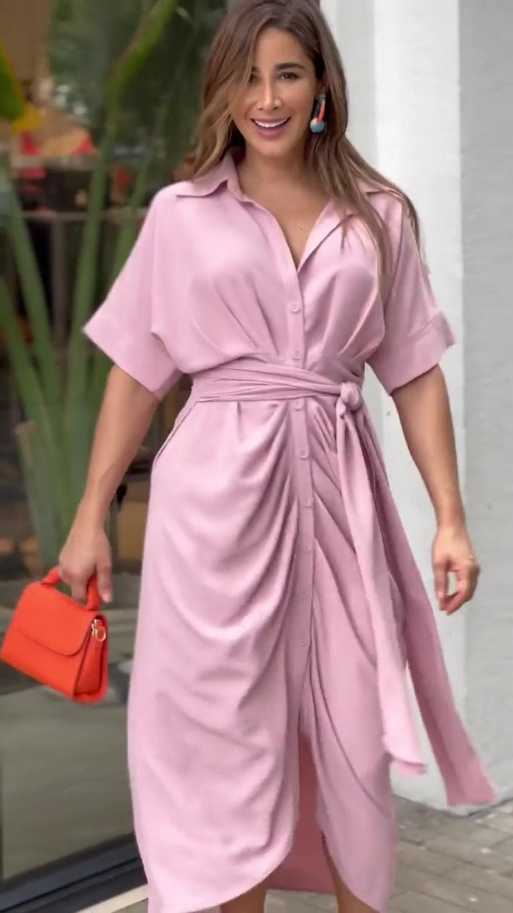 Robe Chemise Drapée Ceinturée