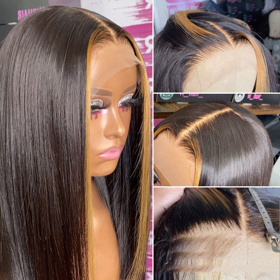Perruque lisse ombrée HD en cheveux humains | Lace Wig transparente 13x4 – 150 % densité