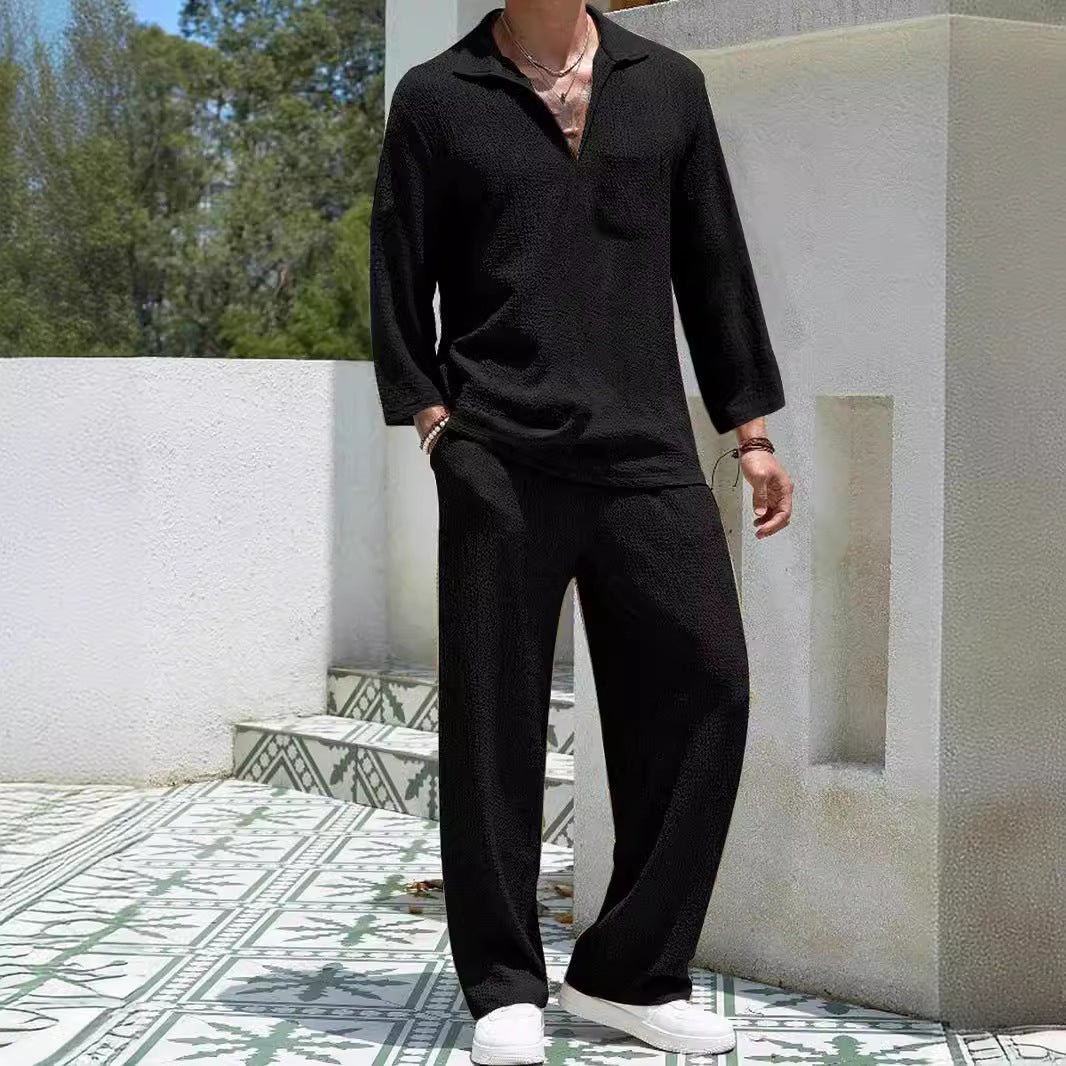 Ensemble Riviera™ Homme - Chemise Lounge & Pantalon Tricoté | Confort Premium & Style Détente