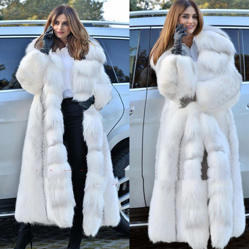 Manteau Long Luxe en Fausse Fourrure Blanche