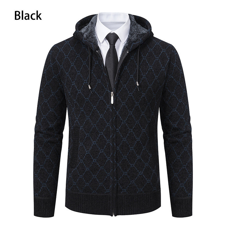 Gilet zippé homme capuche doublée, effet laine chic bleu marine