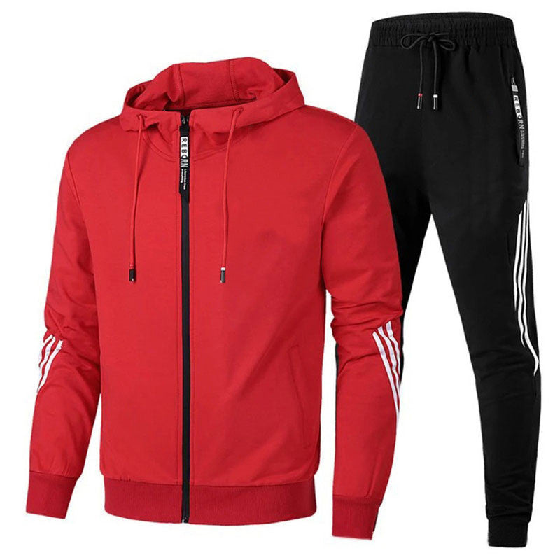 Survêtement Homme – Ensemble Sport Zip Hoodie & Jogging – Bleu Marine & Rayures Orange
