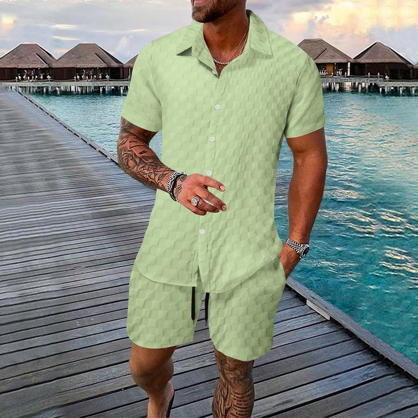 Ensemble Homme Été 2 Pièces – Chemise Boutonnée & Short | Look Bord de Mer 2025