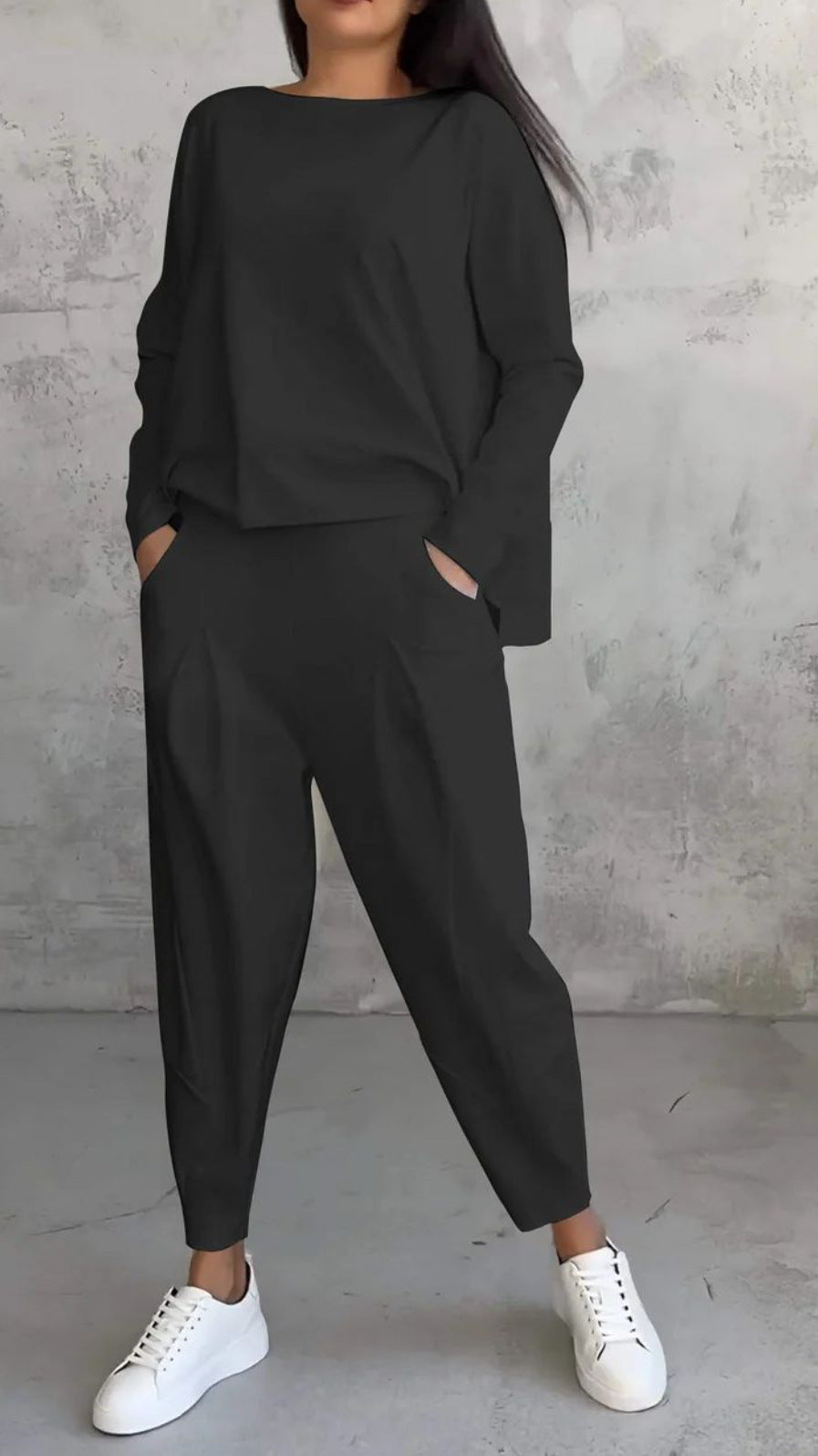 Ensemble “Urban Relax” – Col rond & pantalon fuselé