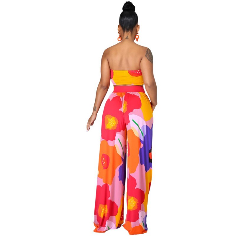 Ensemble Bustier & Pantalon Fluide “Flower Vibe” – Style Vacances Luxe & Chic