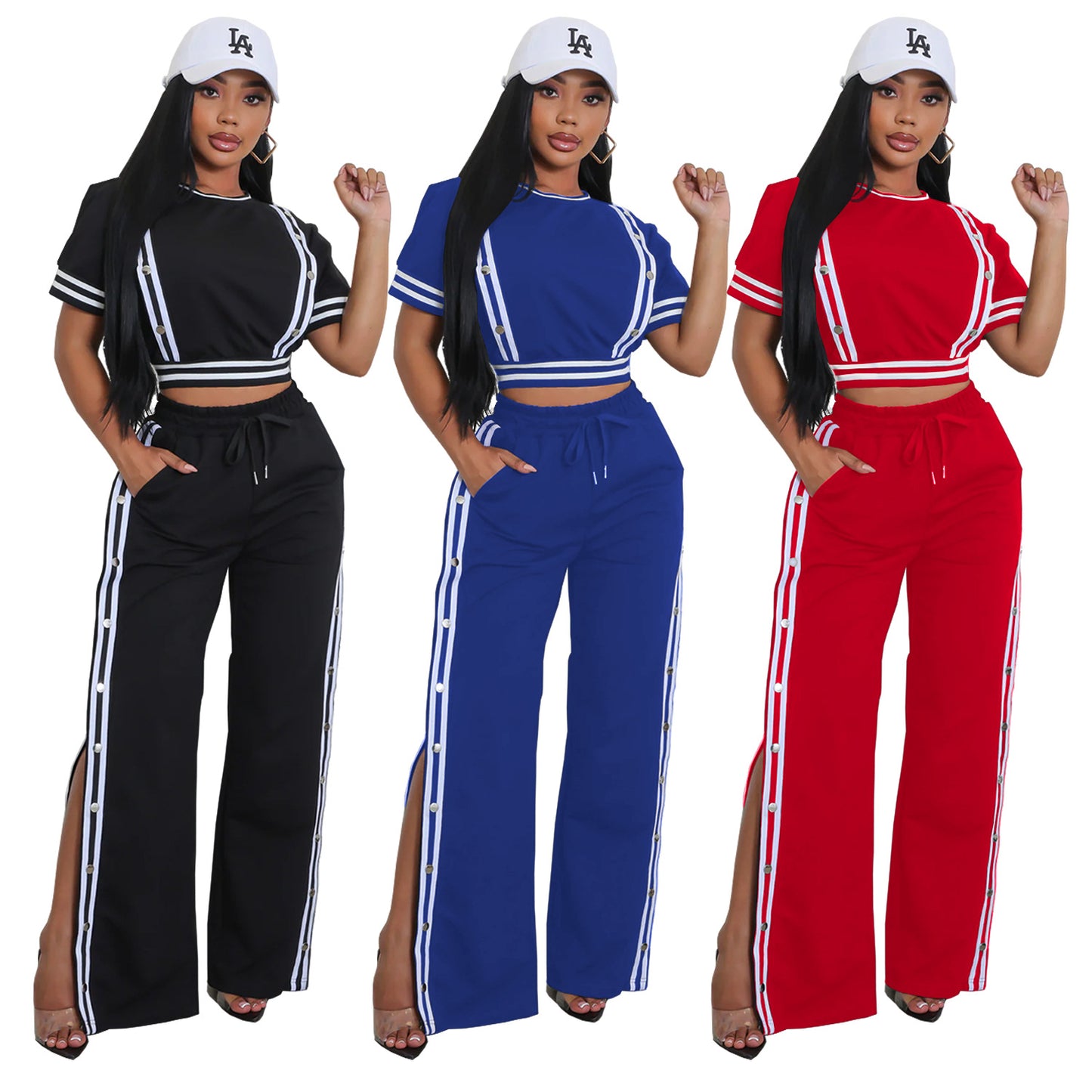 Ensemble Sportswear Femme – Crop Top + Pantalon Boutonné Fendu