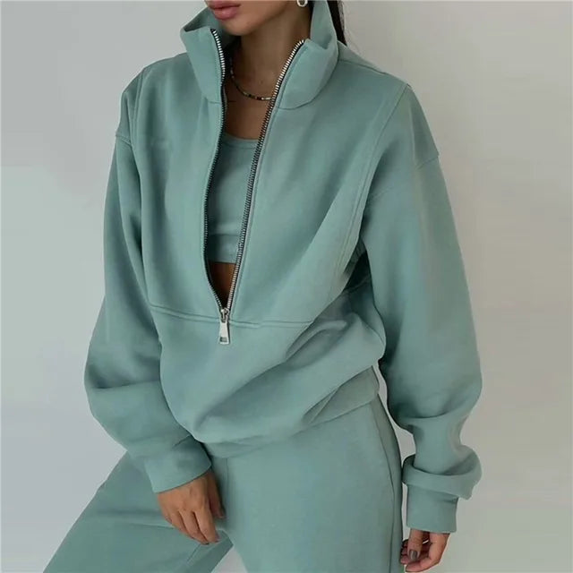 Women Zipper Hooded Tracksuit Sports 2 PCS Sets Sweatshirts Pullover Hoodies Pants Suit Home Sweatpants Trousers Outfits NEW