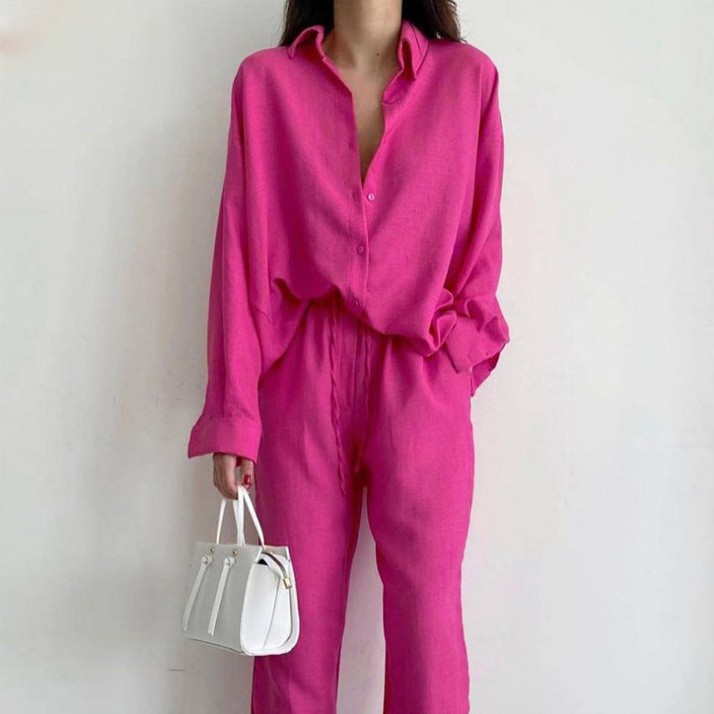 Ensemble 2 pièces femme été – Chemise oversize + pantalon large – Style chic européen