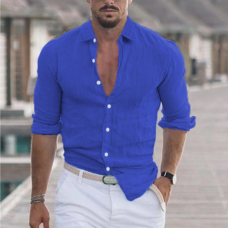 Chemise légère été homme coton/lin – Look chic décontracté | Manches longues