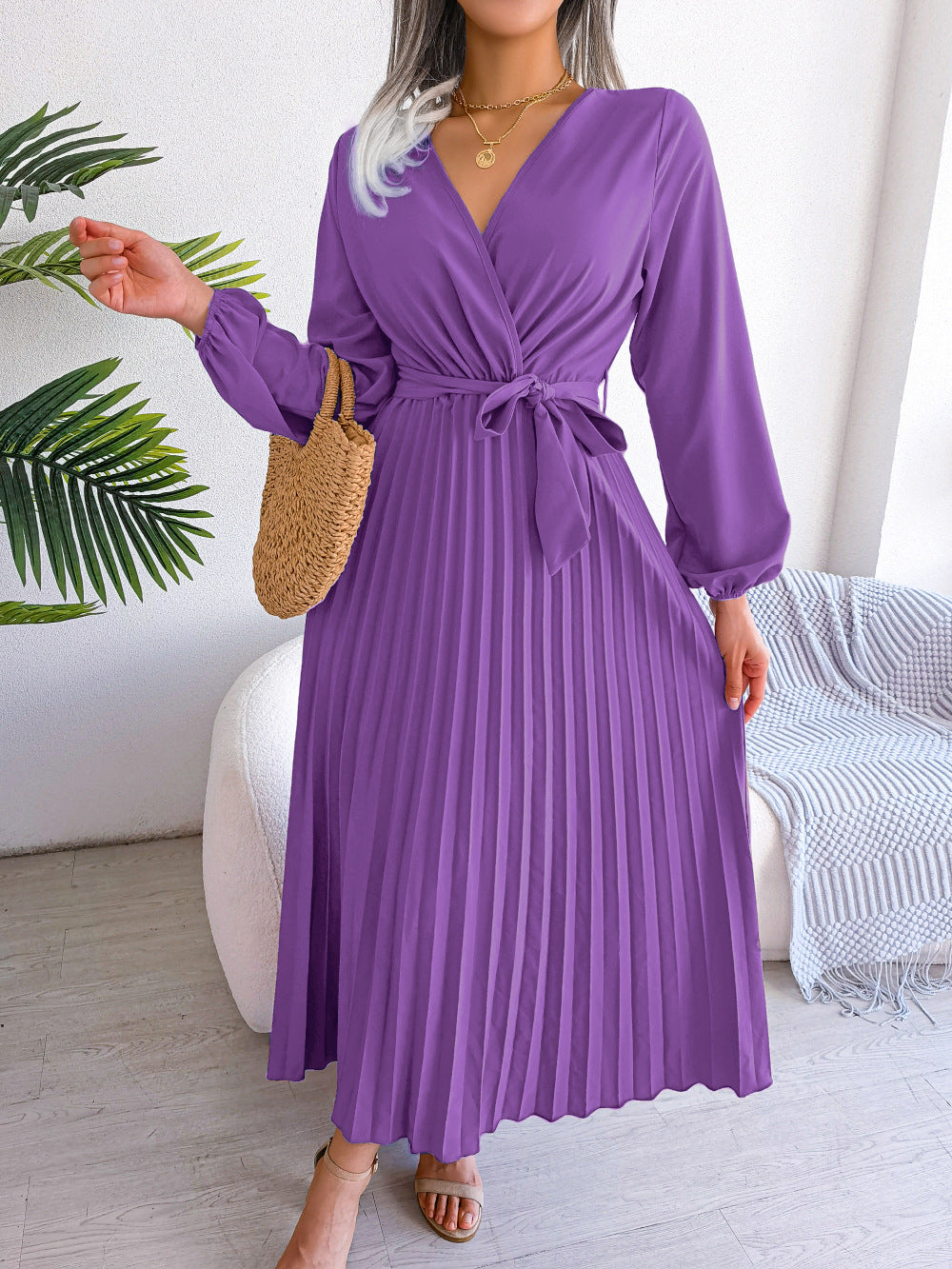 Robe Midi Plissée Femme – Élégance & Confort