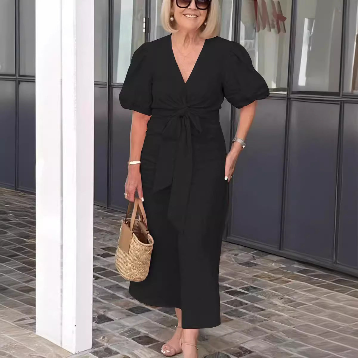 Robe Élégance Bohème – Nœud Frontal & Manches Bouffantes