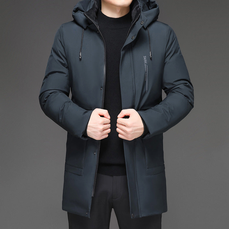 Parka homme chaude hiver avec capuche, coupe droite doublée