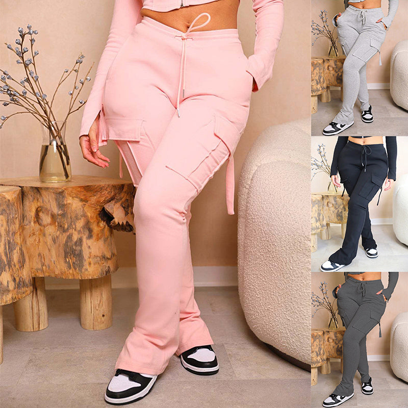 Ensemble Femme Cargo 2 Pièces – Sweat Zippé & Pantalon Flare à Poches – Style Streetwear Chic