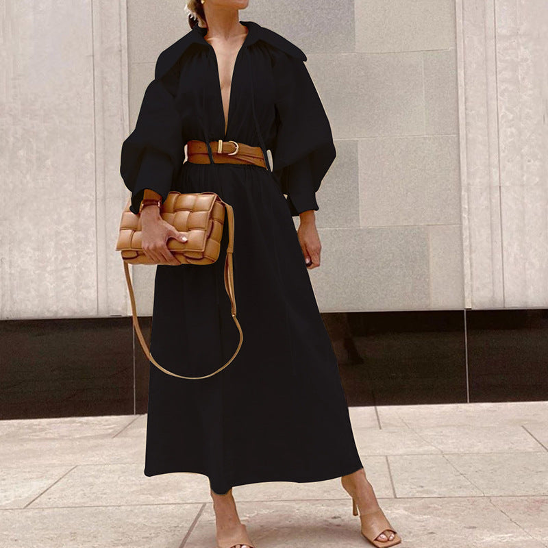 ROBE LONGUE MANCHES BALLOON AVEC CEINTURE – CHIC & STRUCTURÉE