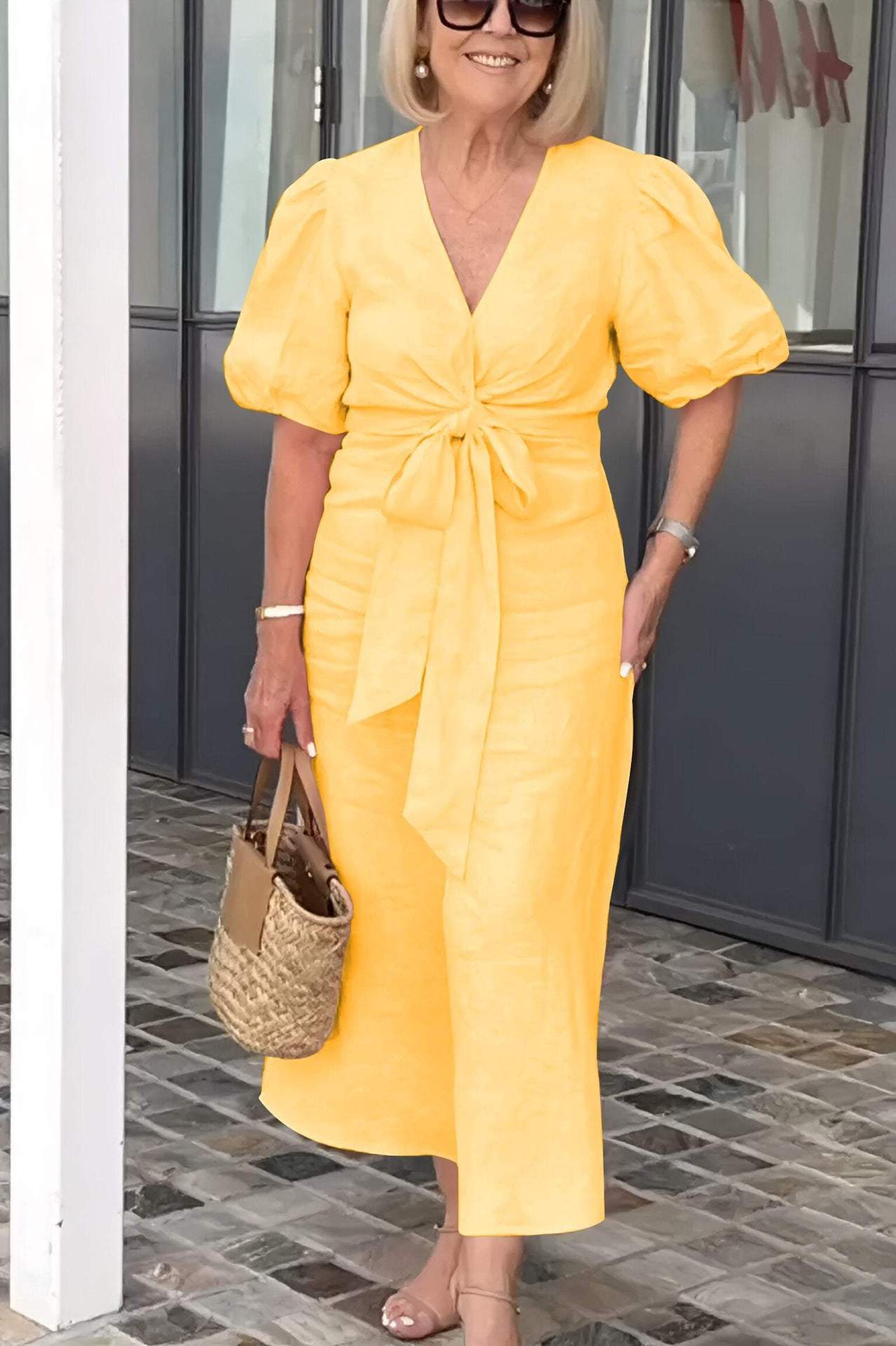 Robe Élégance Bohème – Nœud Frontal & Manches Bouffantes