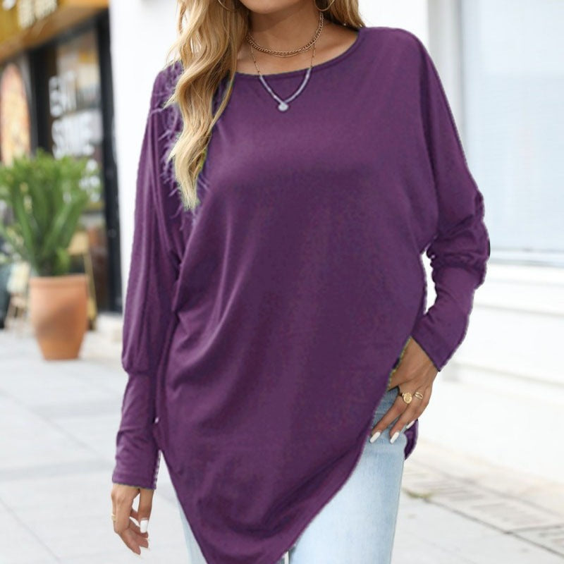 Top femme oversize asymétrique manches longues – Confort fluide & look moderne