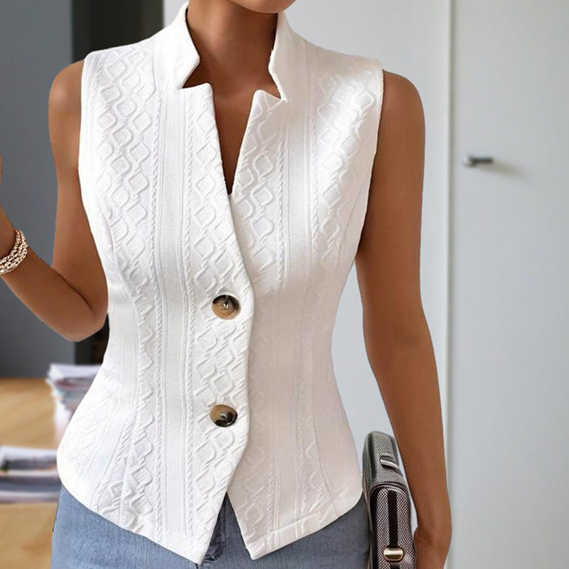 Gilet Femme Sans Manches Élégant – Chic à Boutons, Coupe Cintrée
