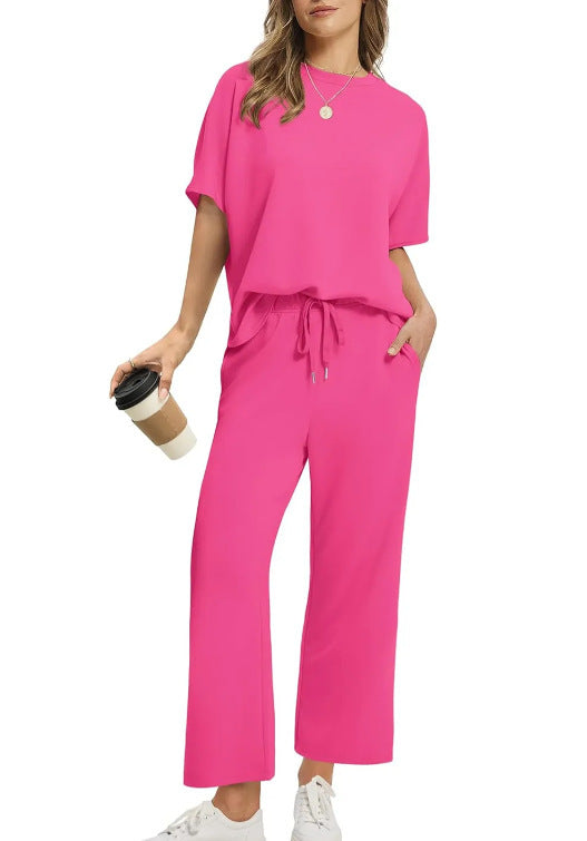Ensemble Femme Décontracté 2 Pièces – T-Shirt + Pantalon Large avec Cordon