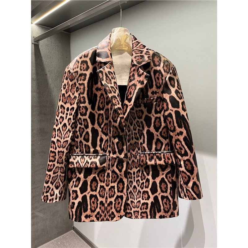 Veste “Impériale Léopard” en cuir de mouton véritable – Design couture & allure féline