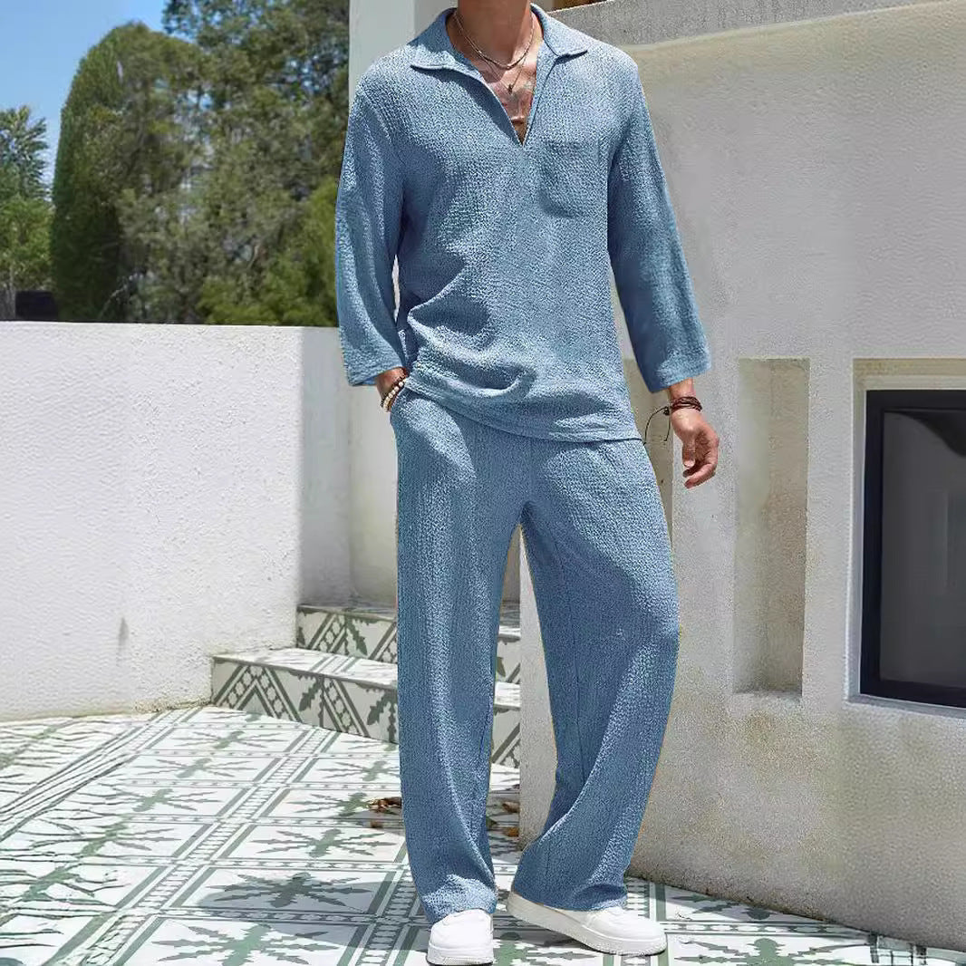 Ensemble Riviera™ Homme - Chemise Lounge & Pantalon Tricoté | Confort Premium & Style Détente