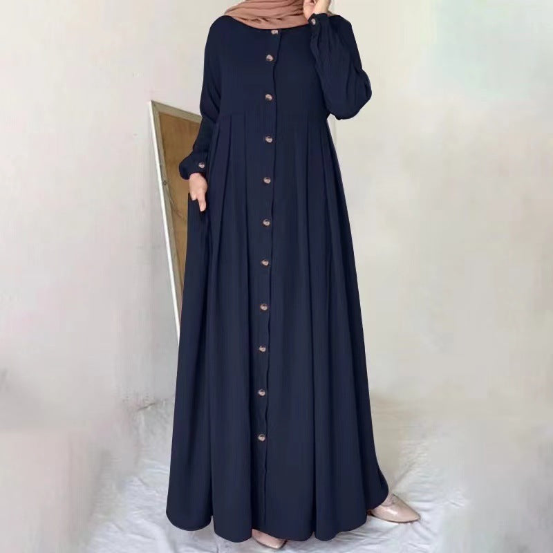 Robe longue boutonnée manches longues – élégance modeste & confort fluide 2025