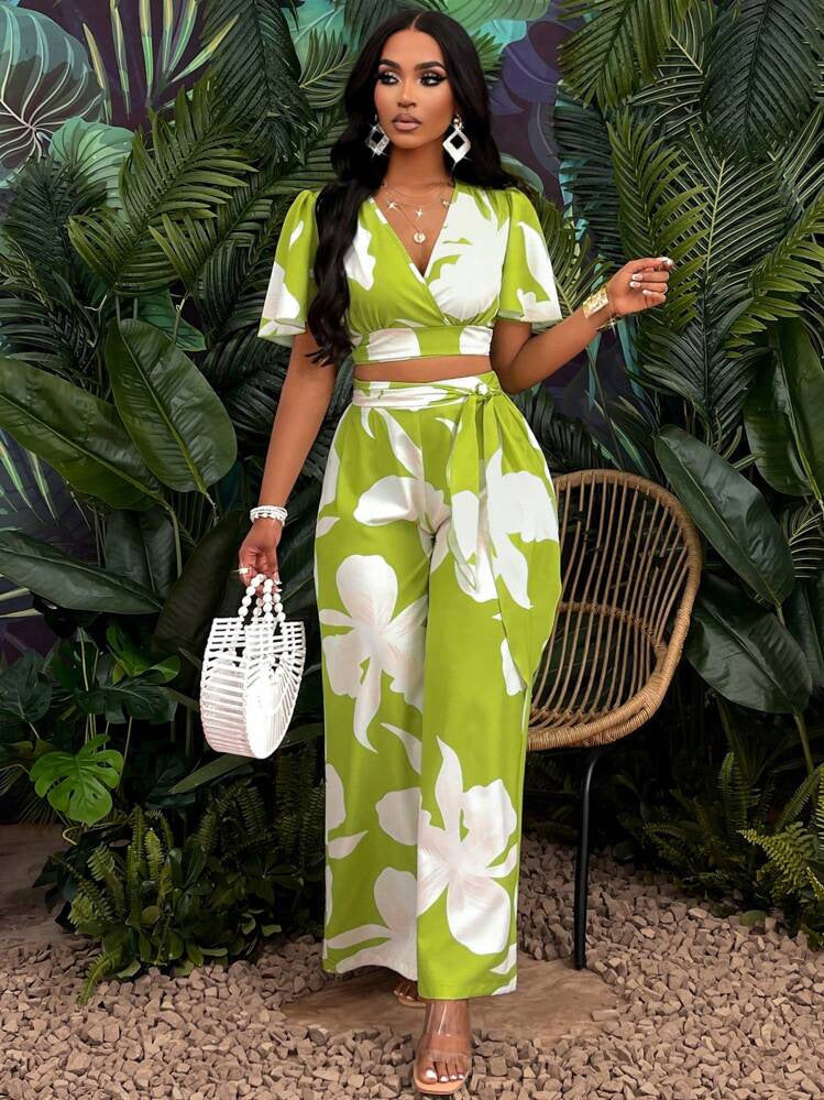 Ensemble Tropical Chic - Haut Croisé & Pantalon Large