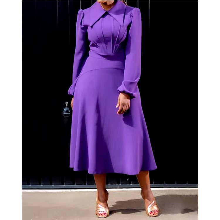 Robe Évasée Élégante à Col Large – Violet Royal