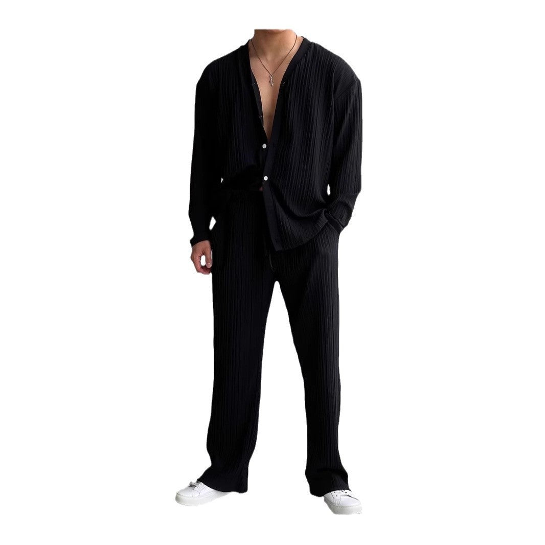 Ensemble Homme 2 Pièces – Chemise Oversize & Pantalon Plissé – Look Tendance Décontracté