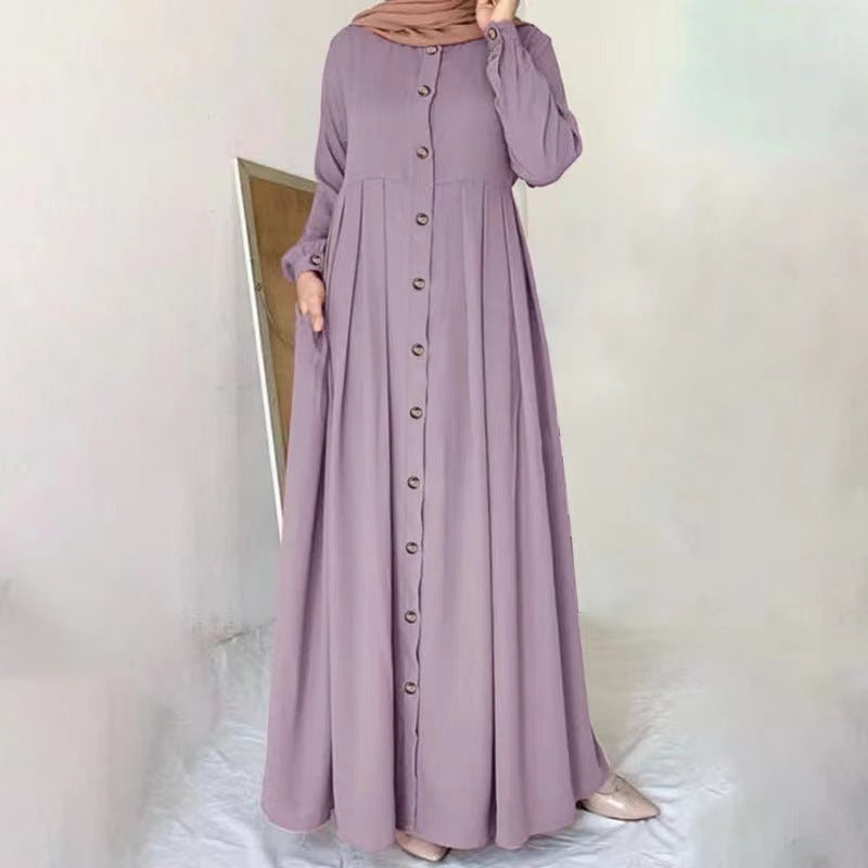 Robe longue boutonnée manches longues – élégance modeste & confort fluide 2025