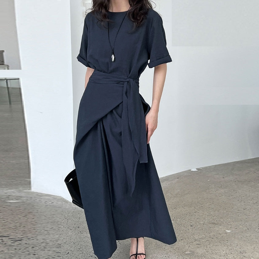 Robe Longue Femme Élégante – Style Minimaliste avec Ceinture Nouée