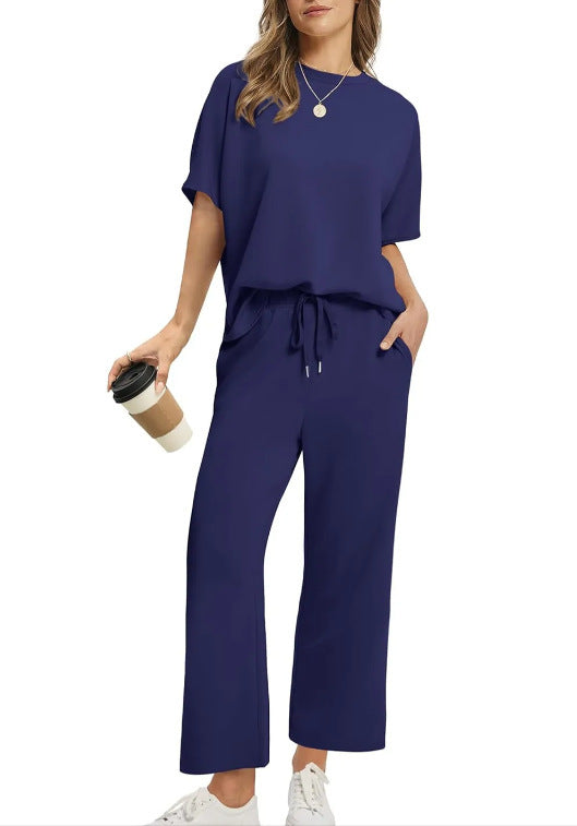 Ensemble Femme Décontracté 2 Pièces – T-Shirt + Pantalon Large avec Cordon