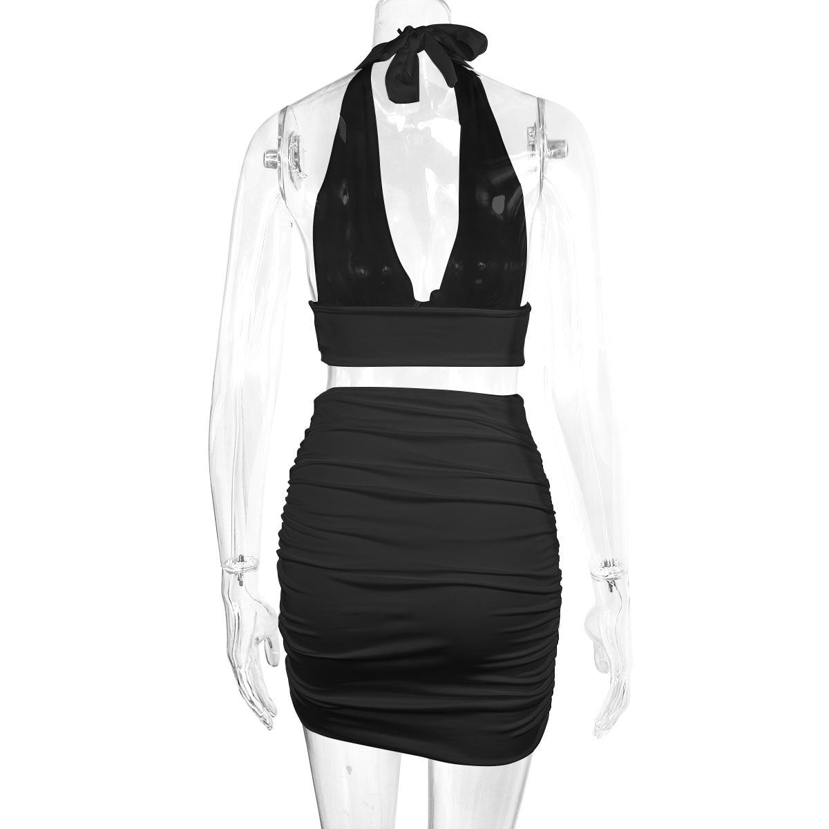 Ensemble Sexy 2 Pièces Femme – Crop Top Dos-Nu + Jupe Plissée