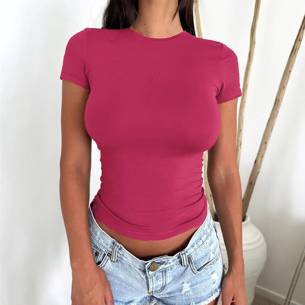 T-shirt moulant femme – Col rond manches courtes | Basique sexy & tendance