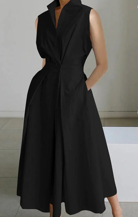 Robe Midi Élégante Sans Manches – Style Minimaliste et Raffiné