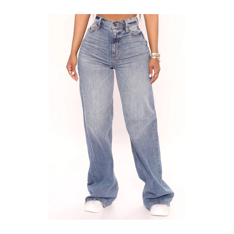 JEAN LARGE TAILLE HAUTE – BLEU DÉLAVÉ FONCÉ
