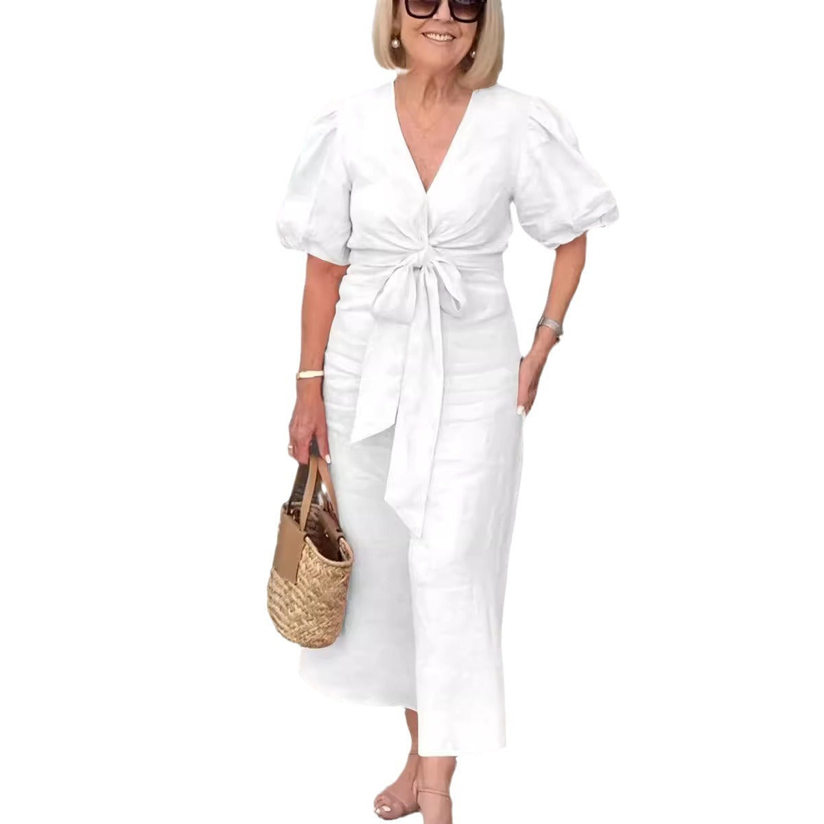 Robe Élégance Bohème – Nœud Frontal & Manches Bouffantes