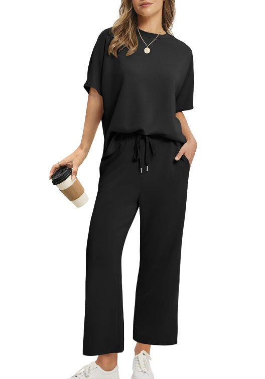 Ensemble Femme Décontracté 2 Pièces – T-Shirt + Pantalon Large avec Cordon