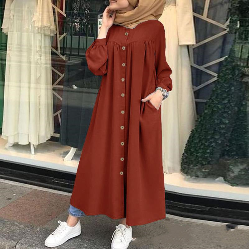 Robe Longue Modeste "Boutons Élégance" – Confort & Style au Quotidien