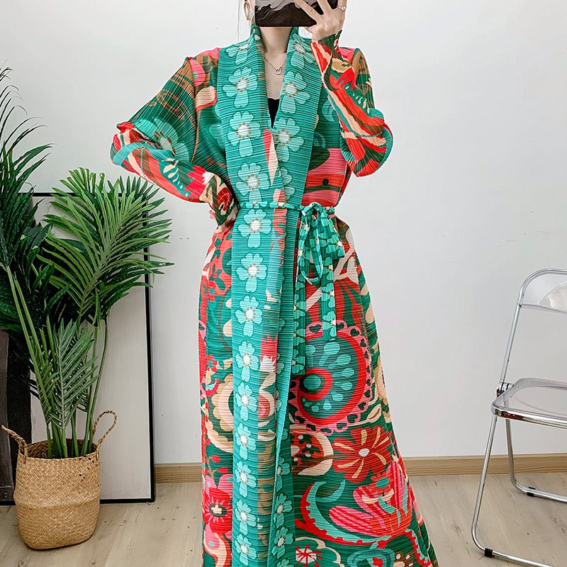 Folded Muslim New Robe Versatile Long Fluide à Imprimé Floral – Style Bohème Chic Coloré