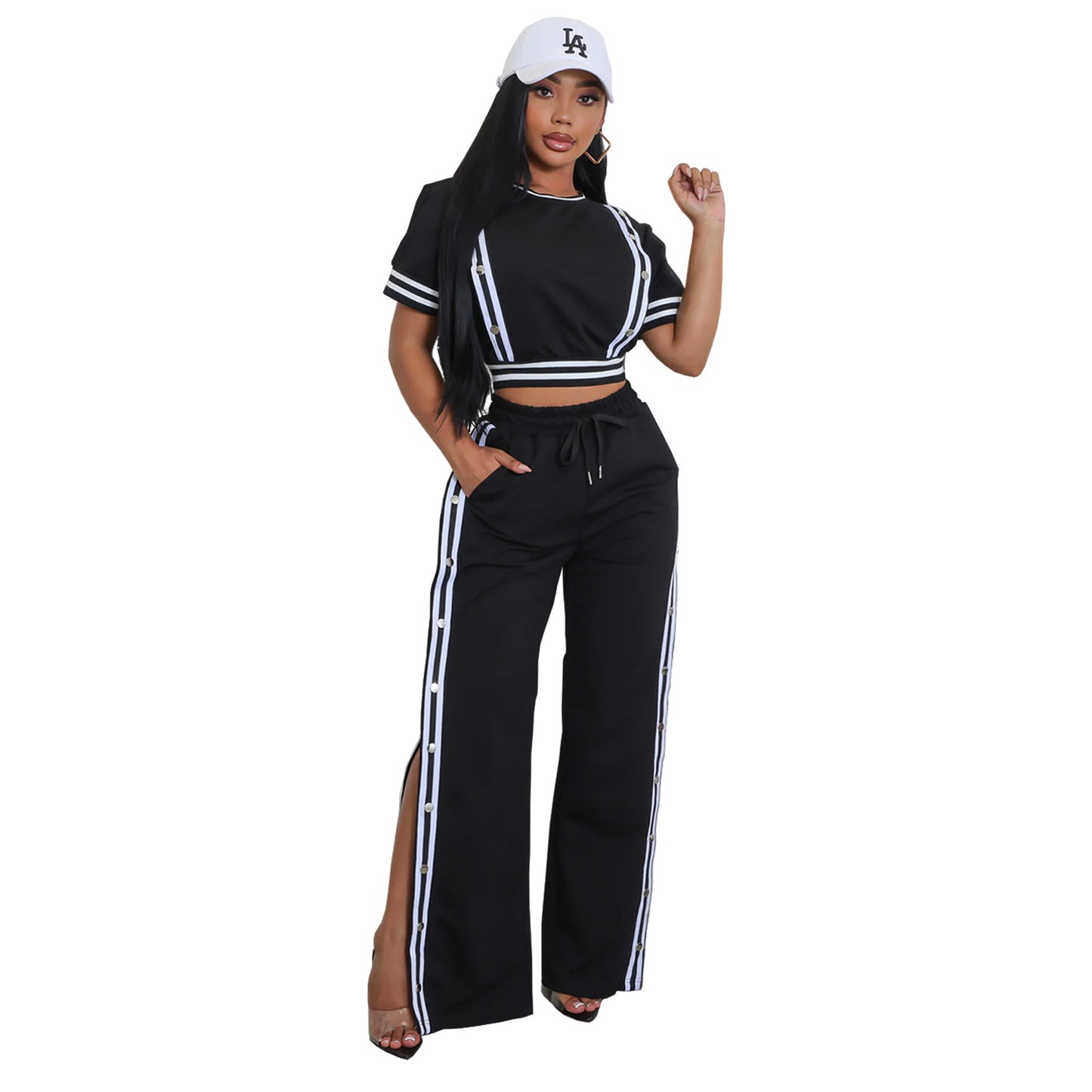 Ensemble Sportswear Femme – Crop Top + Pantalon Boutonné Fendu